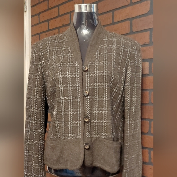 Plaid Wool Blazer Size 8 Dark Academia Preppy Vintage Tailored Jacket - Picture 2 of 13